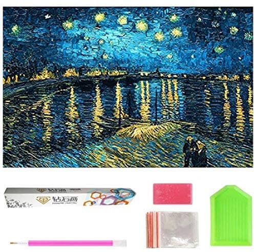 SolarCN Van Gogh Starry Night Full 5D Diamond Painting Kit Paint by Numbers Kit for Adults 16x20 Inch (Starry Night Over the Rhone)