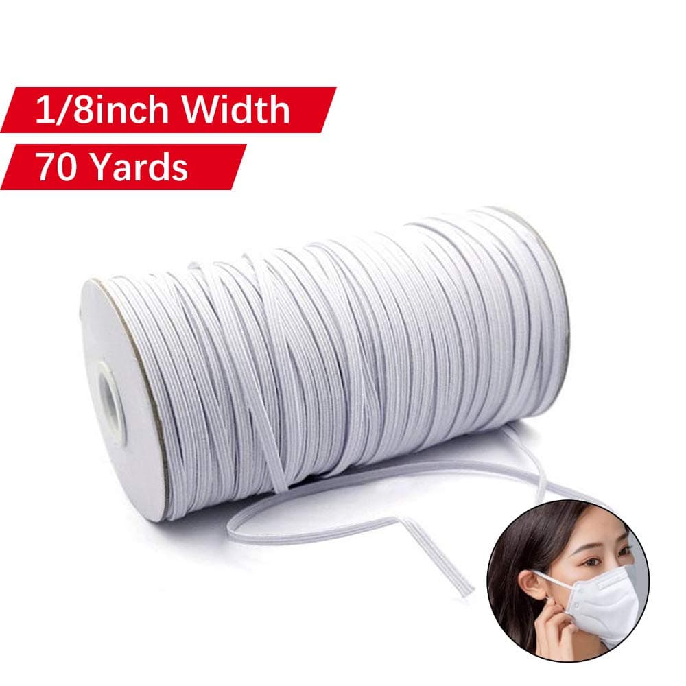 Elastic Mask Strap 70Yards 1/8 inch Elastic Band Elastic Cord Elastic Mask Strap Sewing DIY Crafts (White)
