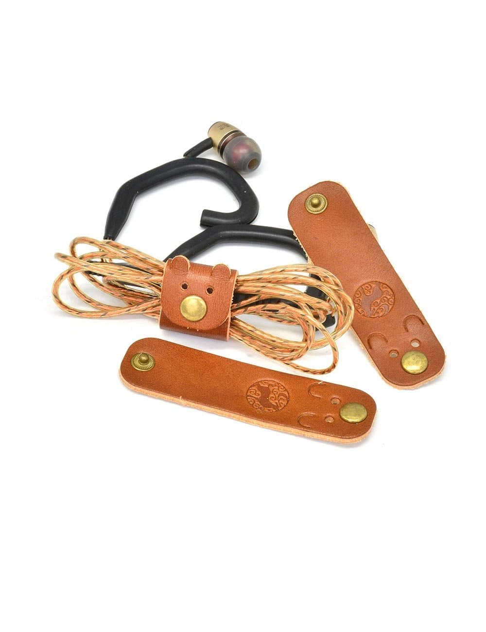 CAILLU Cord Leather Organizer,Cute Headphone cable Organizer,Earphone case Headset Wrap,Cord management,Compatible phone Headphone holders USB Power Cable Ties Gifts,earbud case clips 3Pack