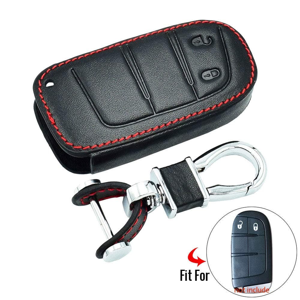 HAKFV Car key cover Leather Car Key Case For Dodge Challenger Charger Dart Durango Journey Jeep Grand Cherokee Chrysler 300 Smart Remote,C