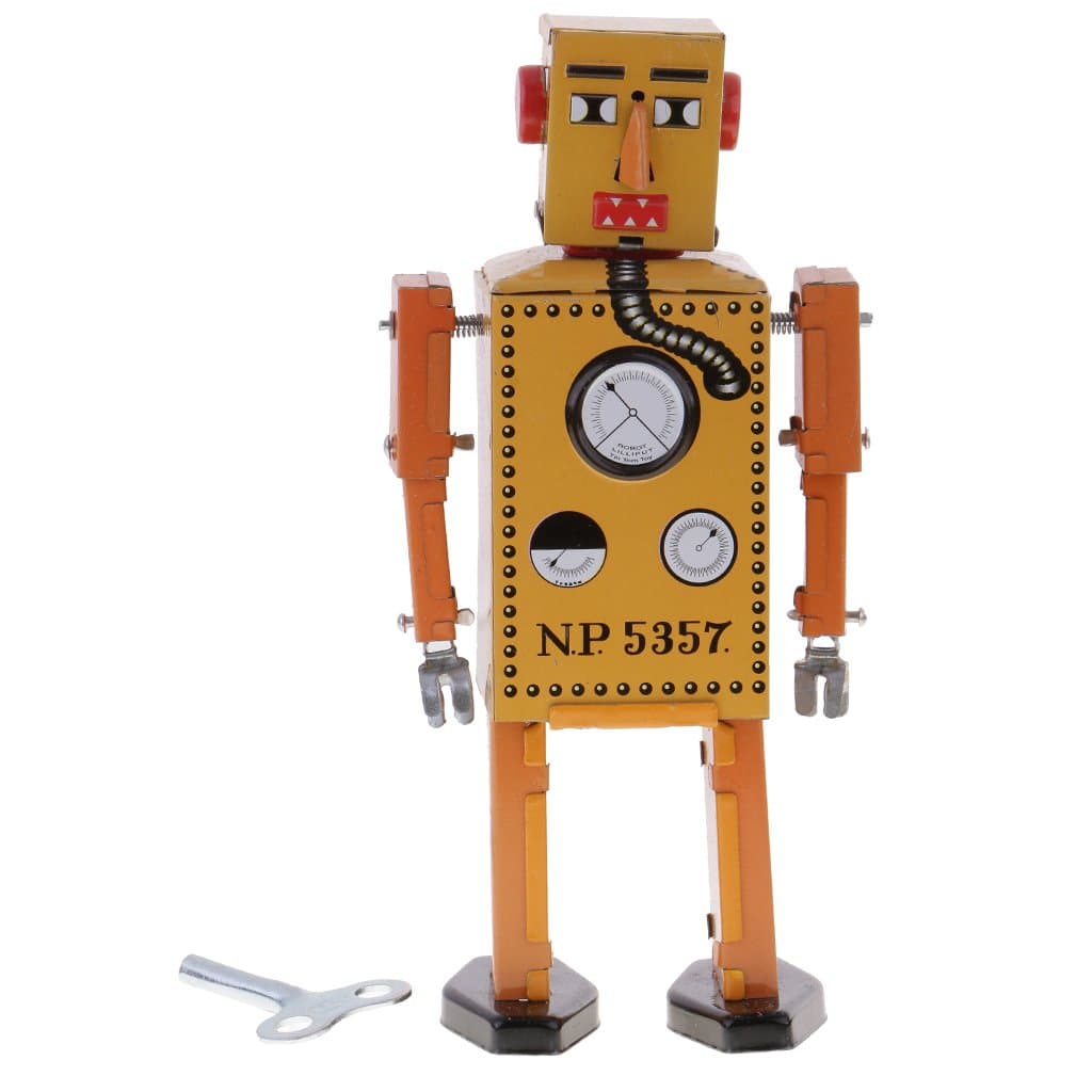 Jili Online Old-Fashioned Wind Up Walking Lilliput Robot Clockwork Tin Toys Gift Yellow