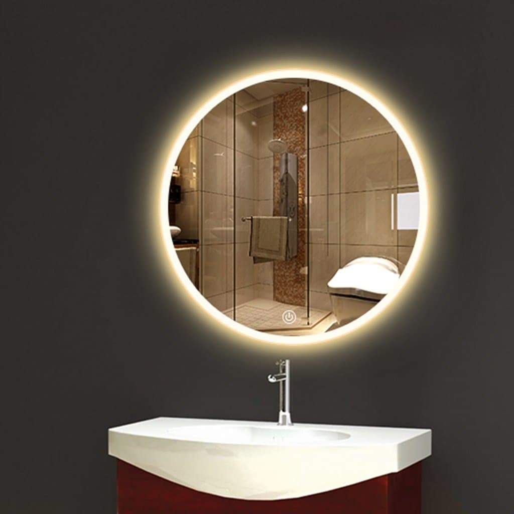 LED Light Mirror for Bathroom Washbasin Round Vanity Mirror Smart Touch Switch Warm Light 60 * 60cm