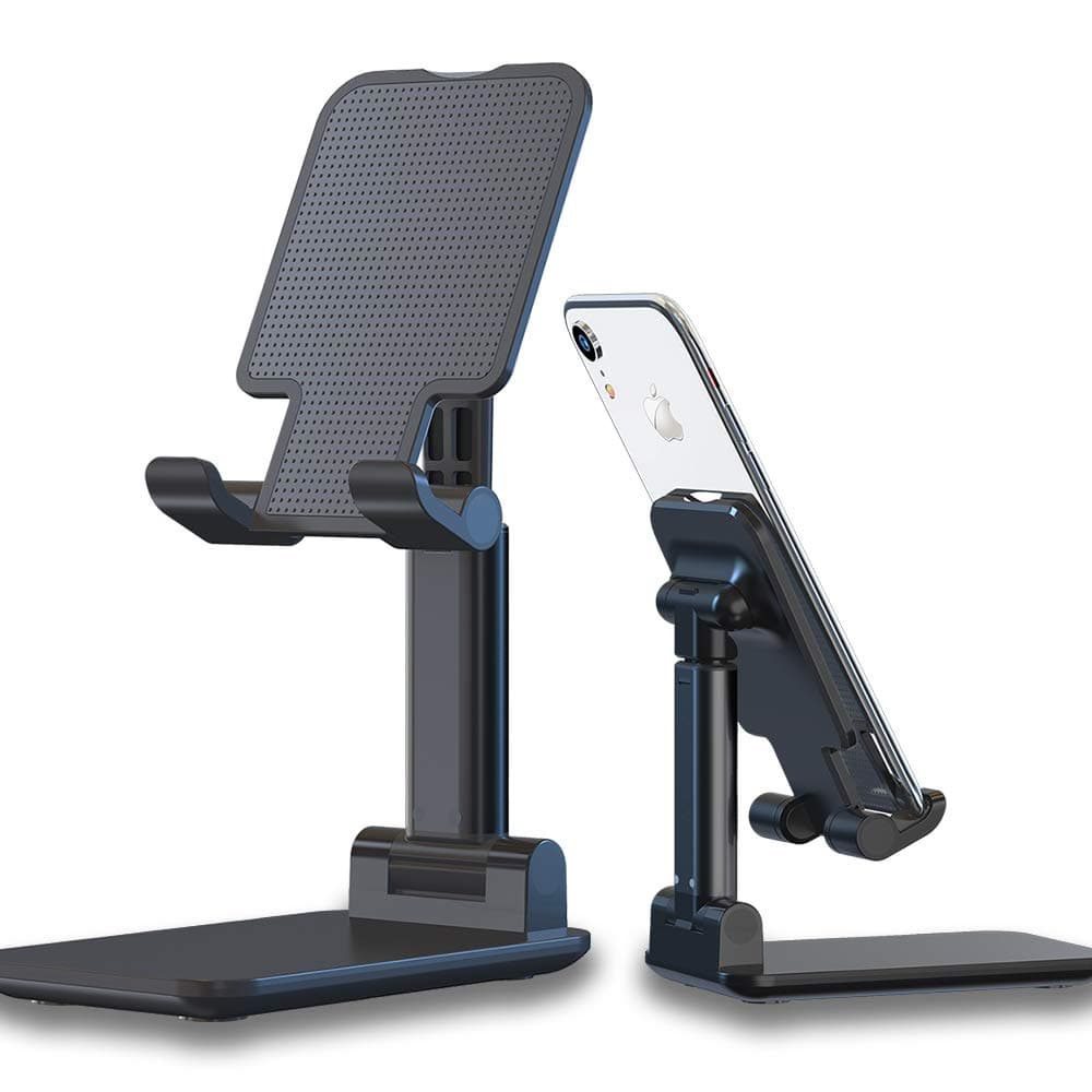 YML Adjustable Cell Phone Stand, Foldable Tablet Stand Portable Phone Holder for Desk Compatible with iPhone 11 Pro XS Max XR X Samsung Galaxy S10 S9&Tablets,Dark Blue …