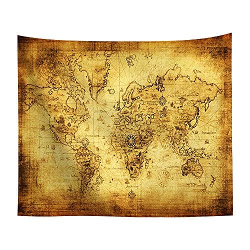 POTENCO Blankets, World Map Picnic Mat Medieval Educational Tapestry Wall Hanging Beach Towel (L, 230150cm)