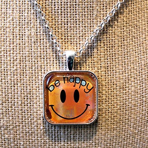 BE HAPPY Smiley Face Art Charm Necklace