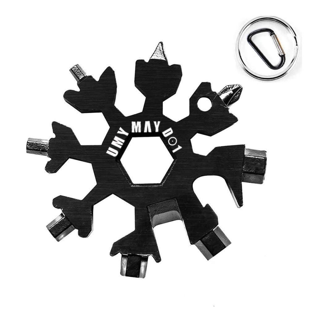 Mcgradyxm 18 In 1 Snowflake Multi-Tool, 18 in 1 Portable Incredible Tool Stainless Steel, Perfect Gift, Adventure Tool Keychain for Outdoor Travel Camping (Black)