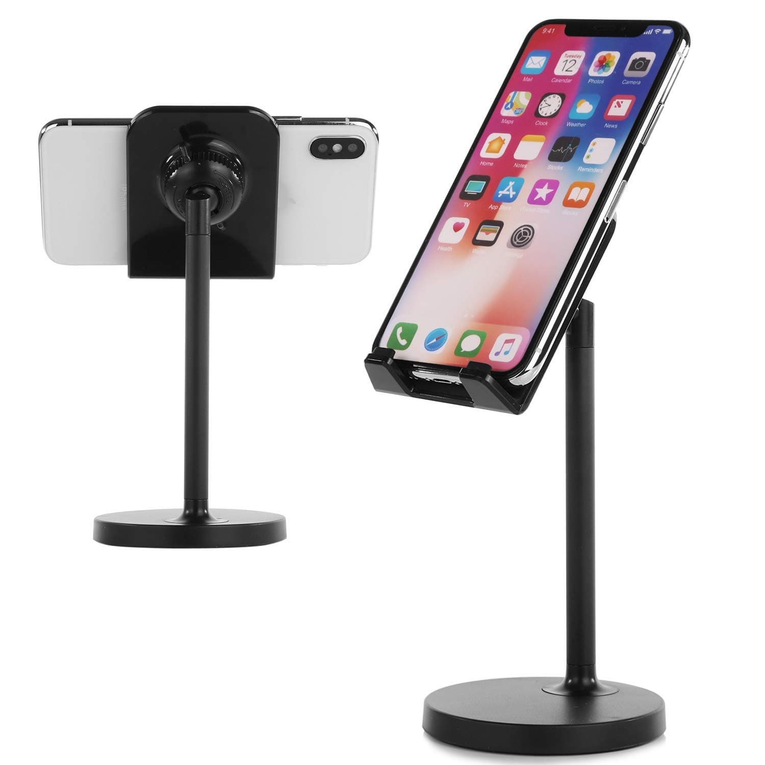CreaDream Cell Phone Stand, Adjustable iPhone Stand, Cradle, Holder for Desk Compatible with iPhone 11 Pro Max Xs Xr 8 7 6 6s Plus 5s Charging, Accessories Desk, Android Phone-Black
