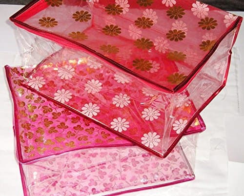 ( 12 PC) Oneside Clear Plastic Clothes Sari Saree Garment Storage , saree box cover Bags