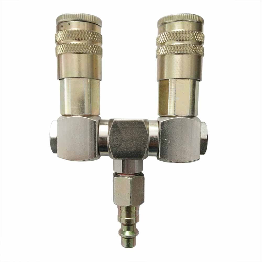 Interstate PneumaticsFS244-KH4 - Double Swivel Manifold with Two 1/4" Steel Industrial Couplers & One 1/4" Steel Plug Kit