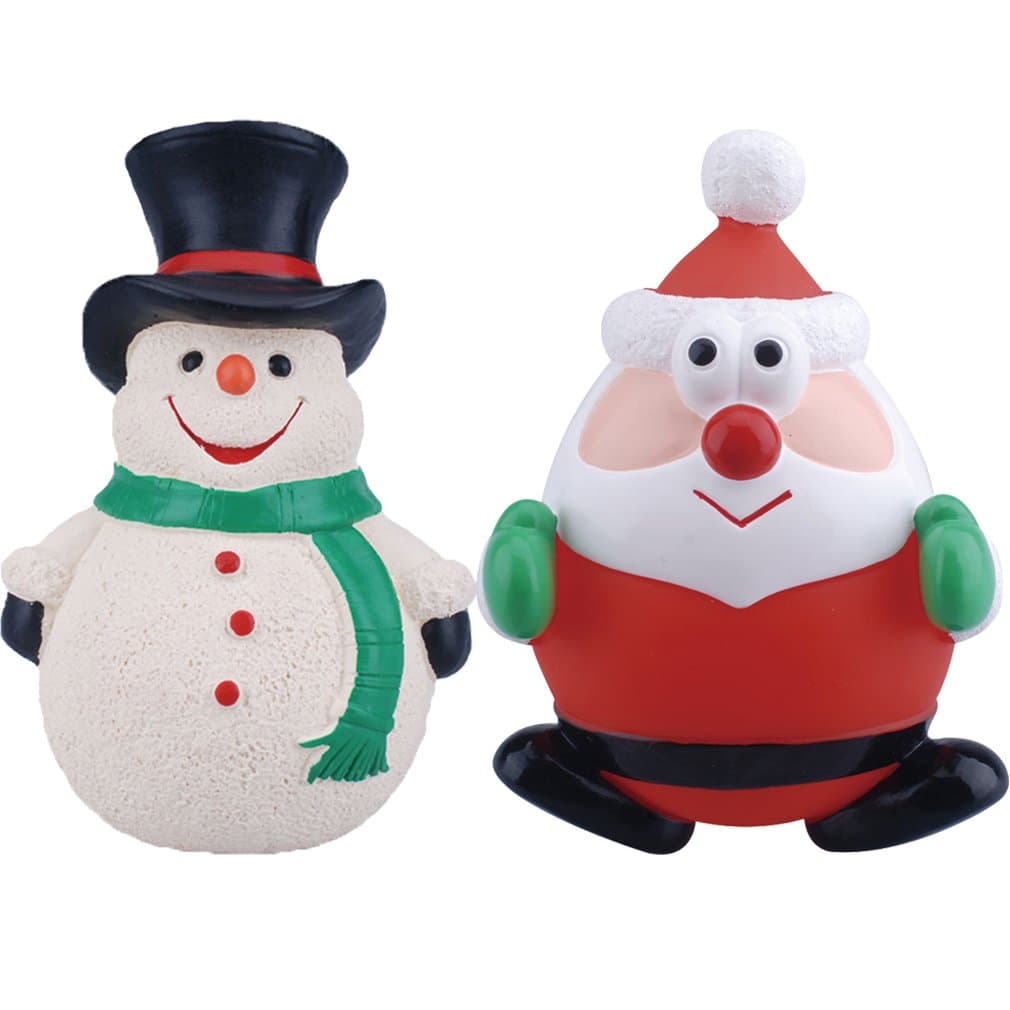 Qpet 2-pack 5" Snowman with Black Cap + Latex Red 6" Santa Claus Christmas Squeaky Dog Toy