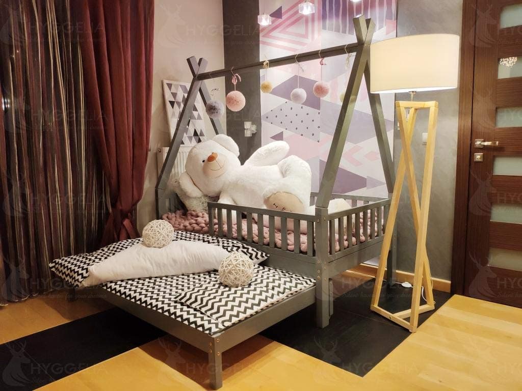 TIPI House bed wooden and second bed, with barriers, bed for children, for teenagers, cottage bed, painted (193 x 203 cm (King Size), Natural Wood)