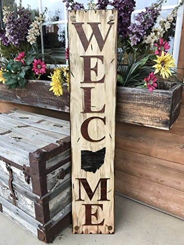 OHIO State SIGN Vertical *FARM, HOME, LAKE, or WELCOME *Rustic Distressed Wood *Antique Red White or River Rock Blue Gray *LARGE XL *Inside *Outside *Exterior *Entryway, Porch, By Front Door OH