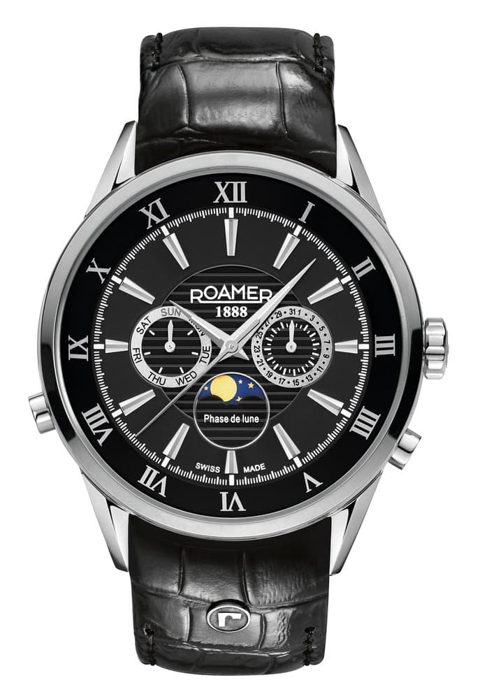 Roamer Men's Quartz Watch with Black Dial Chronograph Display and Black Leather Strap 508821 41 53 05