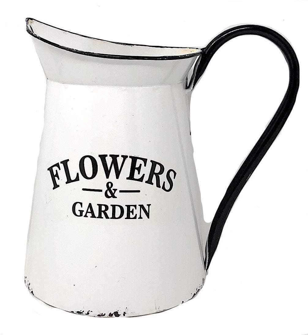 Metal Wall Planter Pocket Half Pitcher Hanging White Enamel Organizer Indoor Outdoor Flowers & Garden (9" x 10")