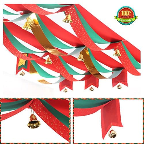 Spideer Christmas Decoration 3m Ceiling Banner Wave Flag with Hanging Balls Bells Christmas Colorful Party Decoration Ornaments Set