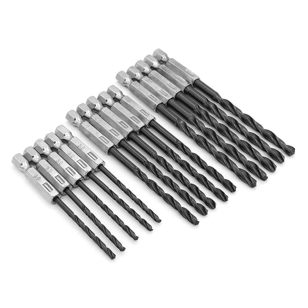 DingGreat Twist Drill Bit Set, 15Pcs Nitrided Black Twist Drills 1/4 Hex Shank 3Mm 4Mm 5Mm Twist Drill Woodworking DIY Tools