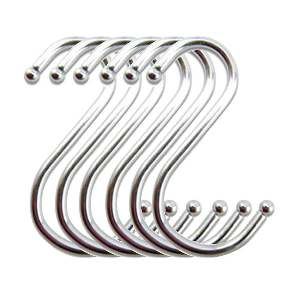 10-Pack Larger Round S Shaped Hooks in Polished Stainless Steel Metal Size:(Small)