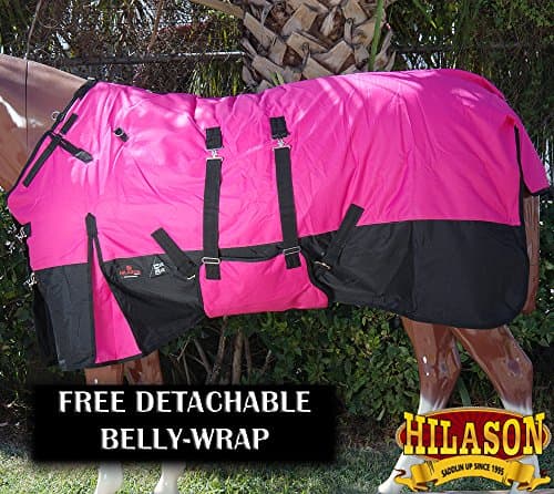 HILASON 75" 1200D Winter Waterproof Poly Horse Blanket Belly Wrap Pink