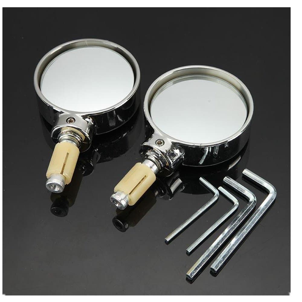 DLLL Universal Chrome Bike Bicycle Motorcycle Bar End HandleBar Hand Grip Round Side Rear View Mirrors fits 7/8"
