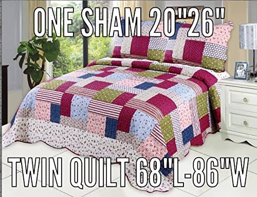 Microfiber Quilt set,prewashed, preshrunk. Hypoallerginic, free-style quilting , ultra soft , Basic. Twin set 68"L-86"W, 20"26"