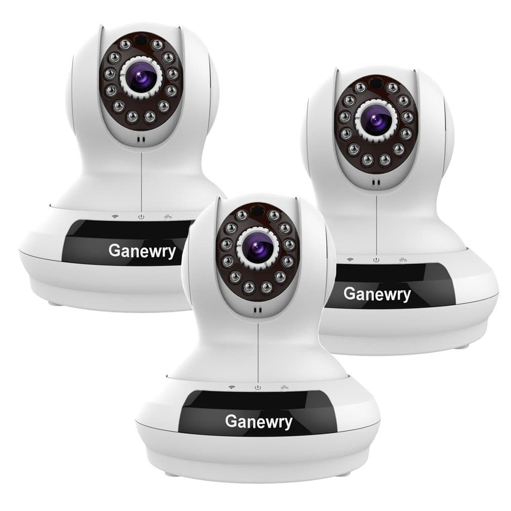 Ganewry HD 3-Pack 720P WiFi Surveillance Security IP Camera, Pan/Tilt with Two-Way Audio, Night Vision, Local Record, Remote Viewing via Smart Phone (PS1, White)