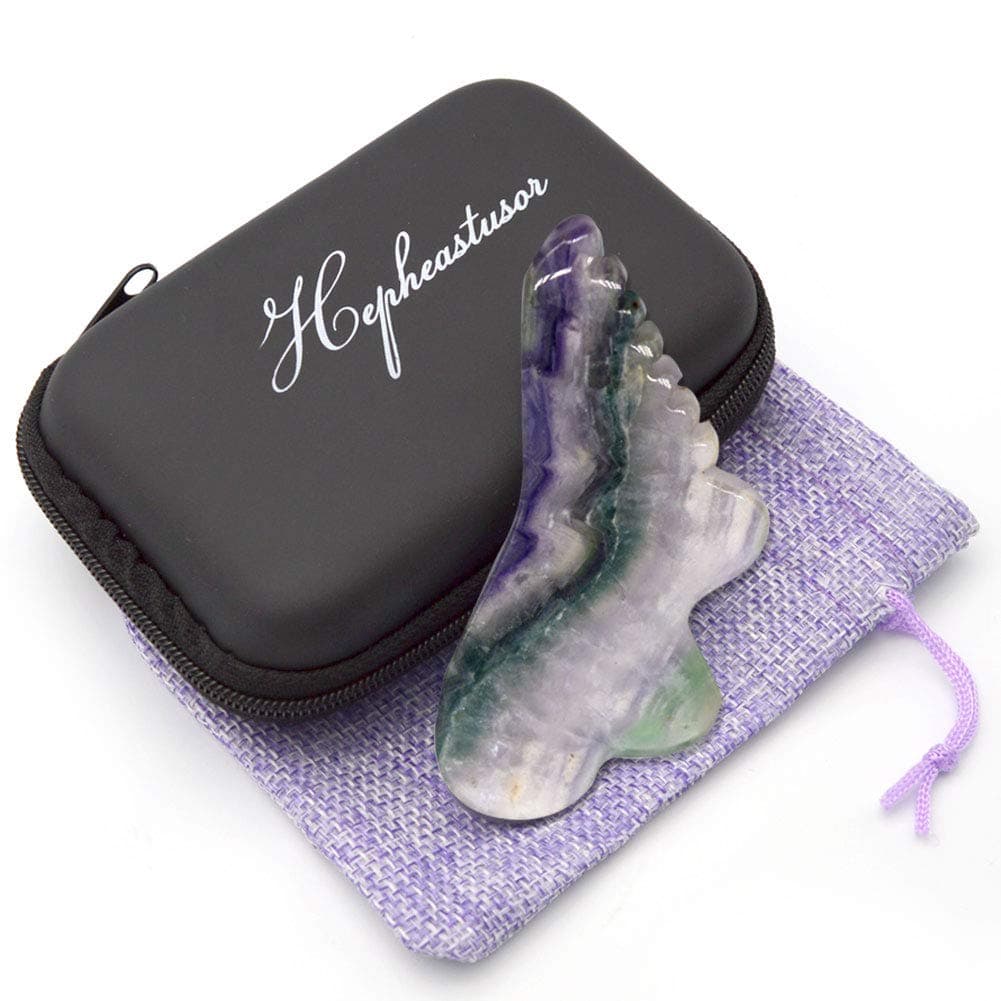 Jade Guasha Tool Face, Natural Fluorite Gua Sha Scraping Massage Tools for Facial Skin Care Set, Stone Gua Sha Massage Stick