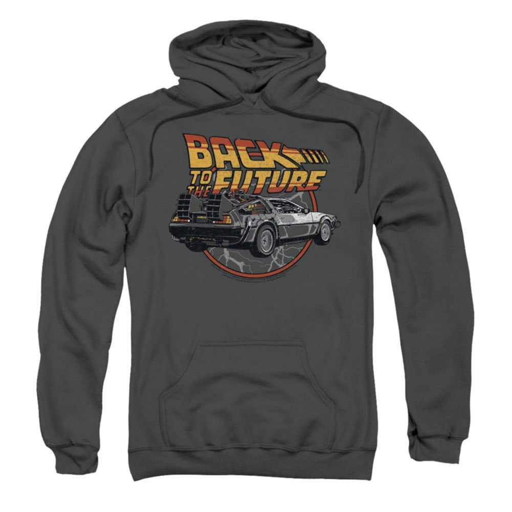Back to The Future Sci-Fi Movie Delorean Lightning Circle Adult Pull-Over Hoodie