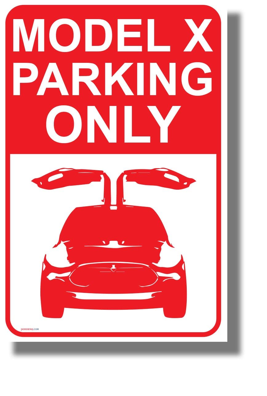 Tesla Model X Parking Only- Falcon Wing Doors - NEW Humorous Electric Car Poster