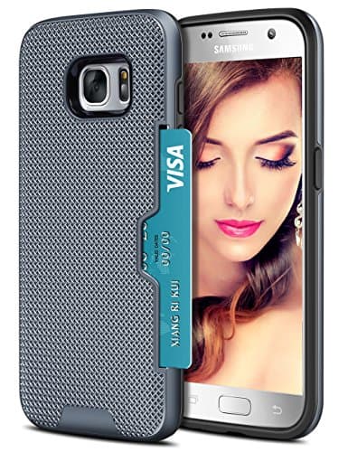 Galaxy S7 Case, Ecoconut Galaxy S7 Case Wallet Cover Hidden Card Slot Textured Grip Bumper Slim Hard Shell Dual Layer Armor Defender Hybrid Protective Case with Card Holder for Galaxy S7 (Steel Blue)