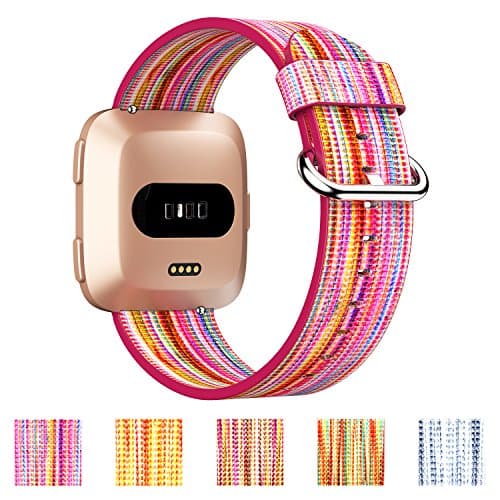 GeekSpark For Fitbit Versa Bands, Colorful Leather Replacement Accessories Wristbands with Stainless Metal Clasp for Fitbit Versa Smart Watch