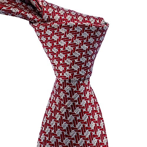 Tan Jacquard Silk Tie with Red Basket Weave Pattern by TieThis | Ethan