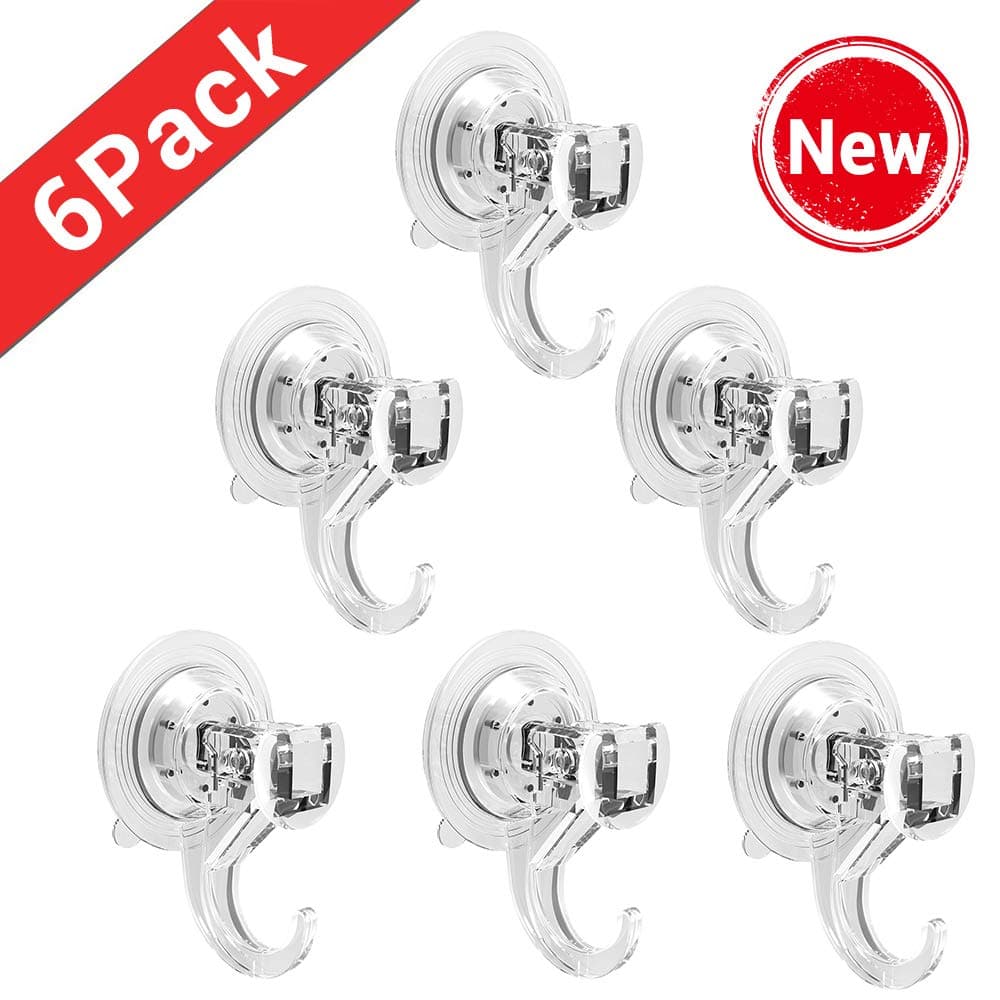 Quntis Suction Hooks 6 Packs Powerful Push and Lock Vacuum Multi-purpose Suction Hanger Strong Absorption Suction Cup Holds Up to 5kg Transparent Design for Kitchen and Bathroom