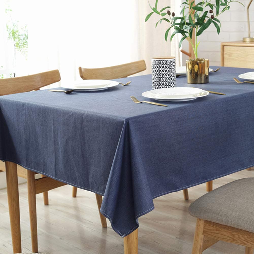 Amzali Solid Cotton Linen Tablecloth Heavy Weight Waterproof Table Cover Dust-Proof Picnic Kitchen Dinning Tabletop Home Decoration (Square 53 x 53 Inch,Navy)
