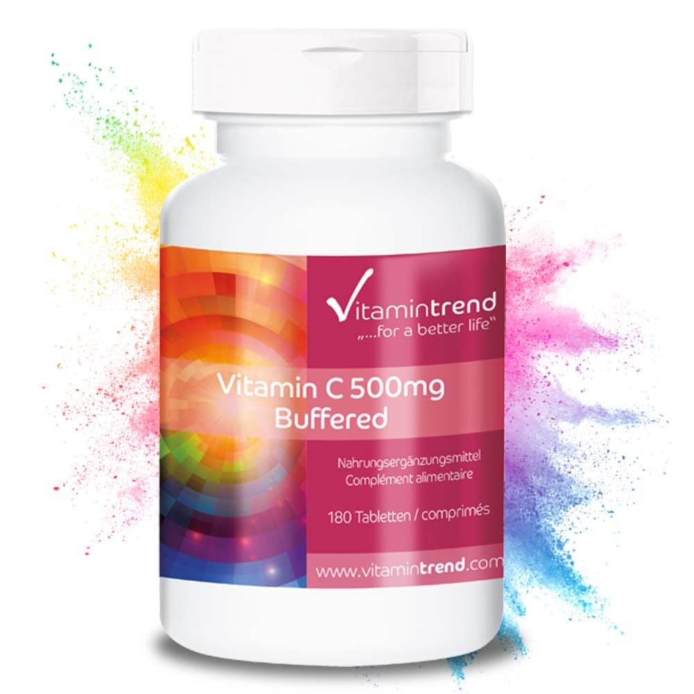 Vitamin C 500mg buffered - ! Bulk Pack for 6 Months ! - Vegan - Gentle on The Stomach - 180 Tablets