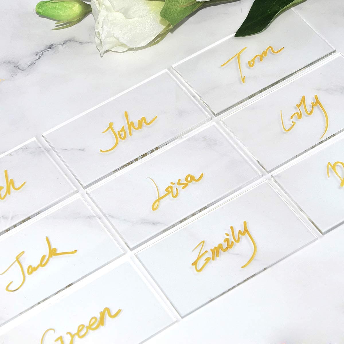 ATOMZING 20 PCS Rectangle Clear Acrylic Place Cards for Weddings,Clear Place Cards for Party,Wedding Name Place Cards,Dining Seating Chart Placecards for Birthday Parties, 3.54X1.96inch