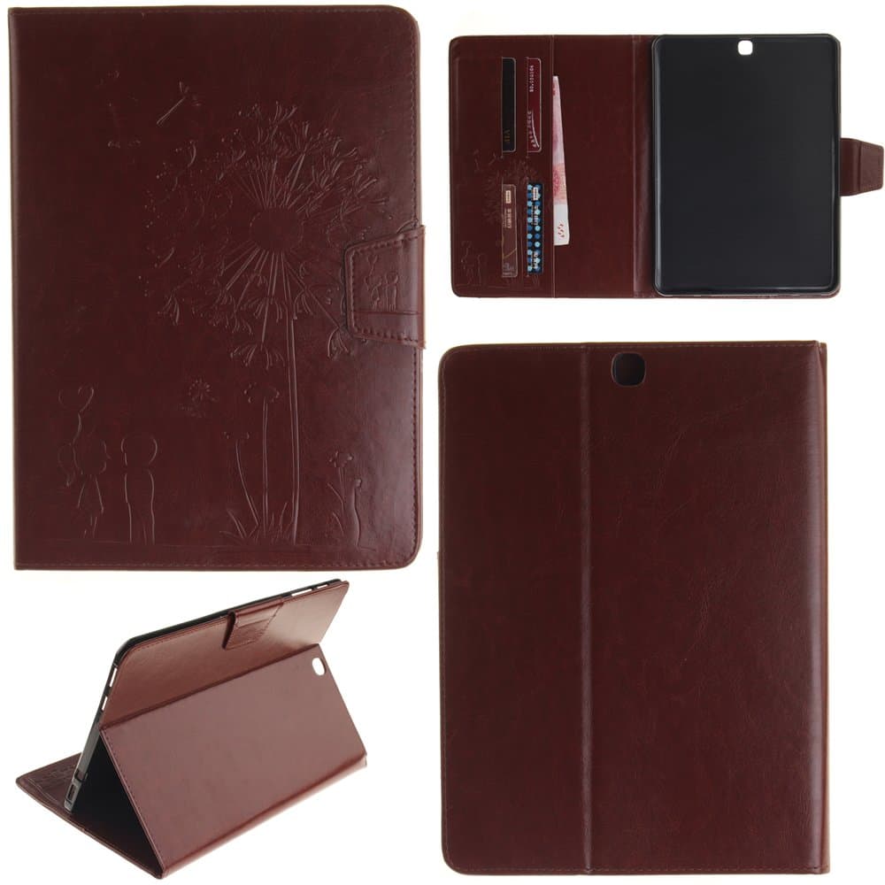 Ooboom® Samsung Galaxy Tab S2 9.7 Case Emboss Dandelion Love PU Leather with Kickstand Card Slots Cash Packet Magnetic Flip Book Wallet Cover for Samsung Galaxy Tab S2 9.7 T815 - Coffee