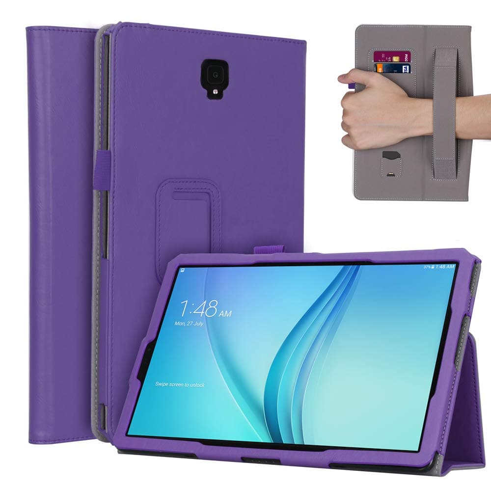 Jasilon Samsung Galaxy Tab S4 10.5 Case-Premium PU Leather Case Smart Auto Wake Cover with Hand Strap, Card Slots, Pocket for Samsung Galaxy Tab S4 10.5 (SM-T830 T835 T837) 2018-Purple