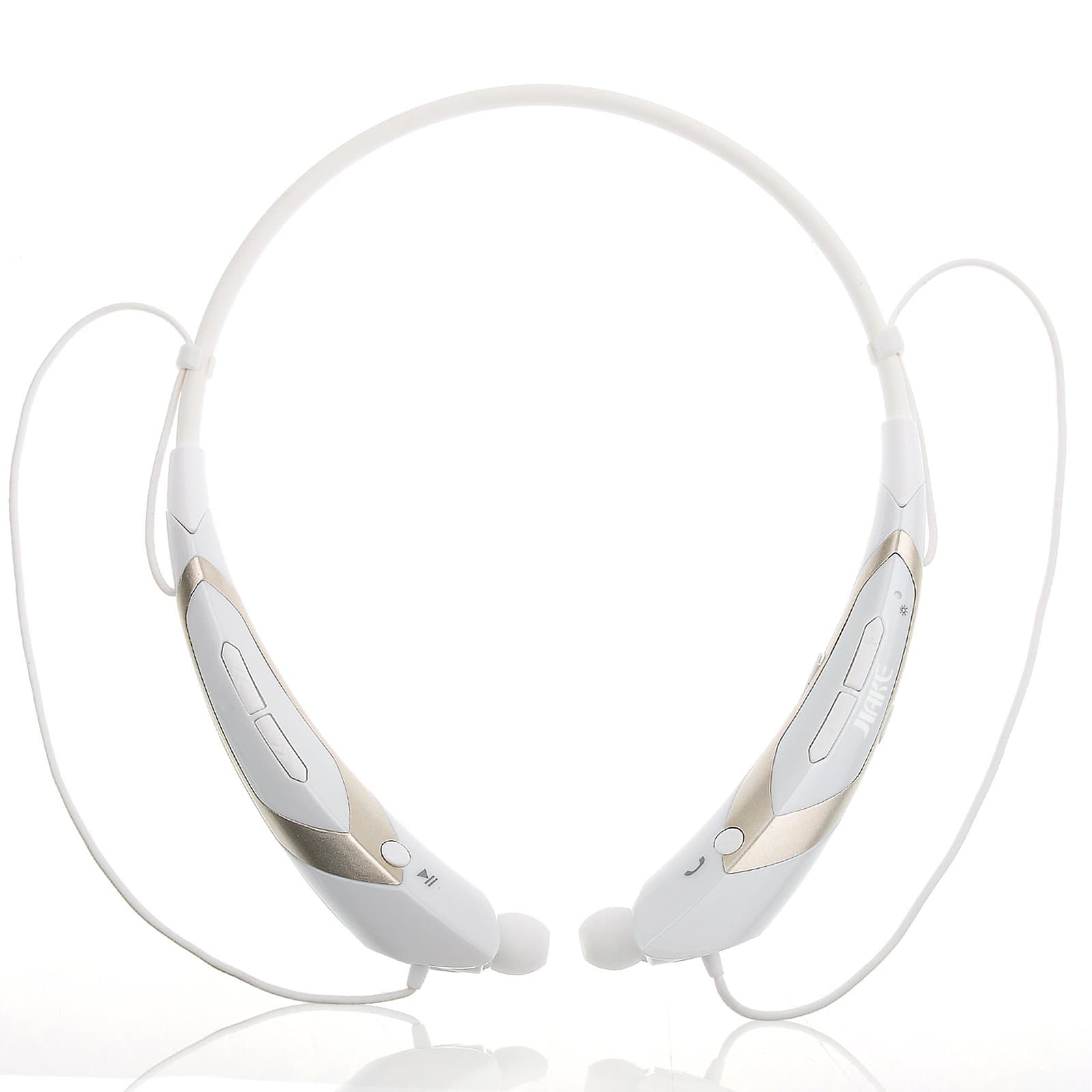 Wireless Bluetooth 4.0 Music Stereo Universal Headset Headphone Vibration Neckband Style for iPhone iPad Samsung LG (White+Luxury Gold)