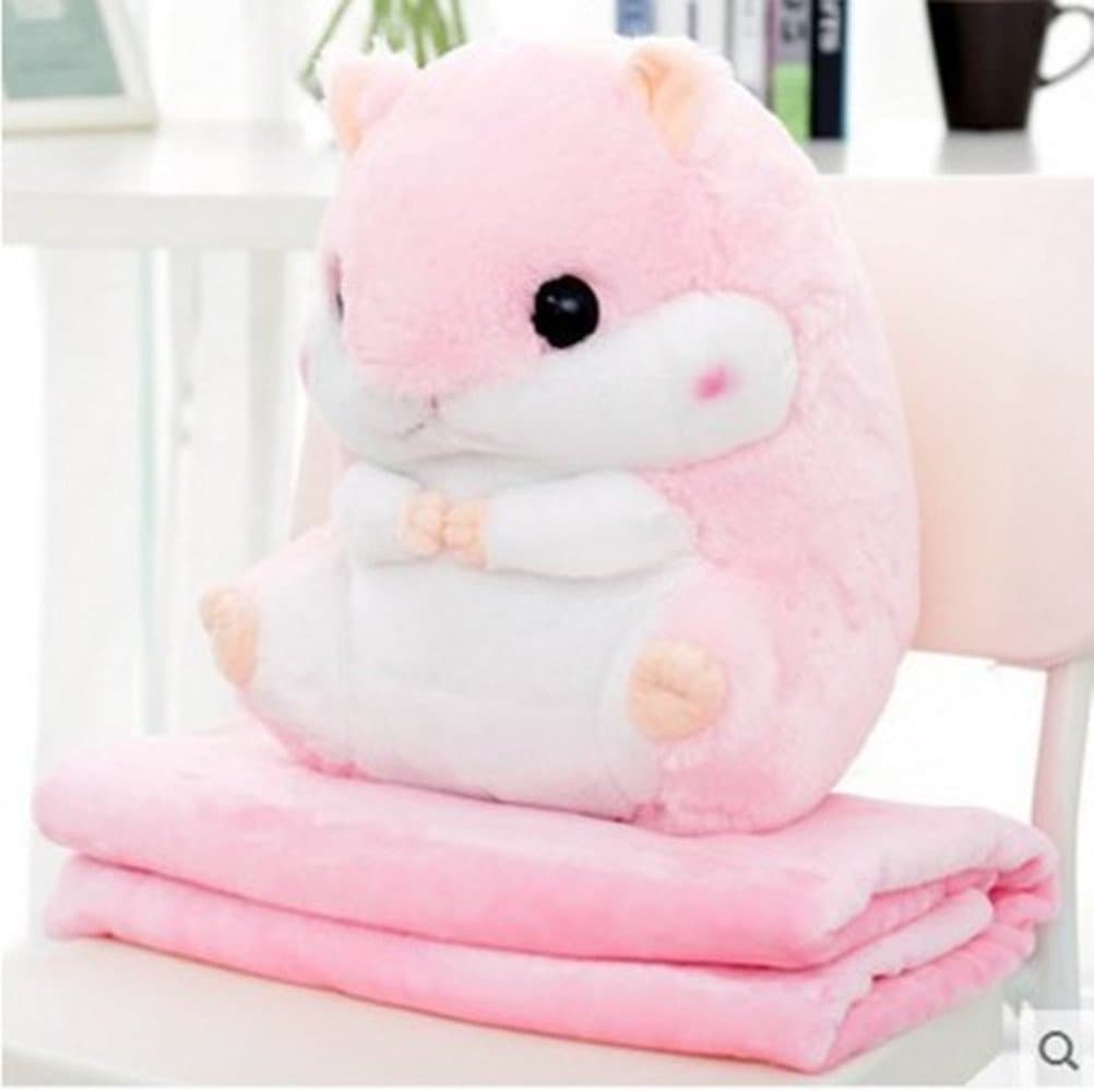 WDA Cute Hamster Plush Toy Dual-purpose Pillow Blanket Sofa Nap Air Conditioning Blanket Anime Children's Day Gift (pink)