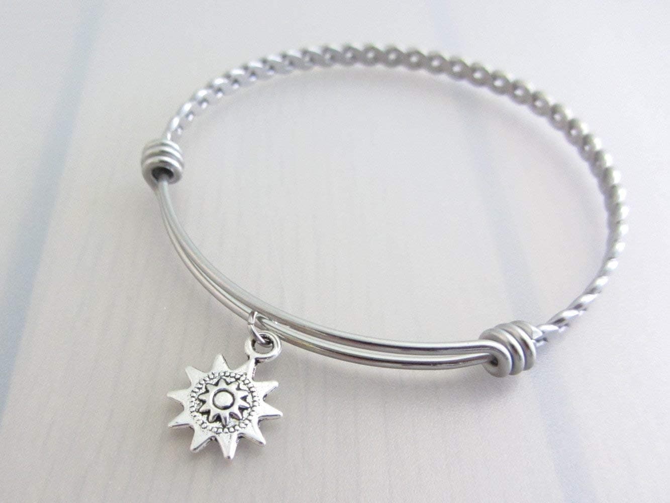 Steampunk Sun Charm Stainless Steel Bangle