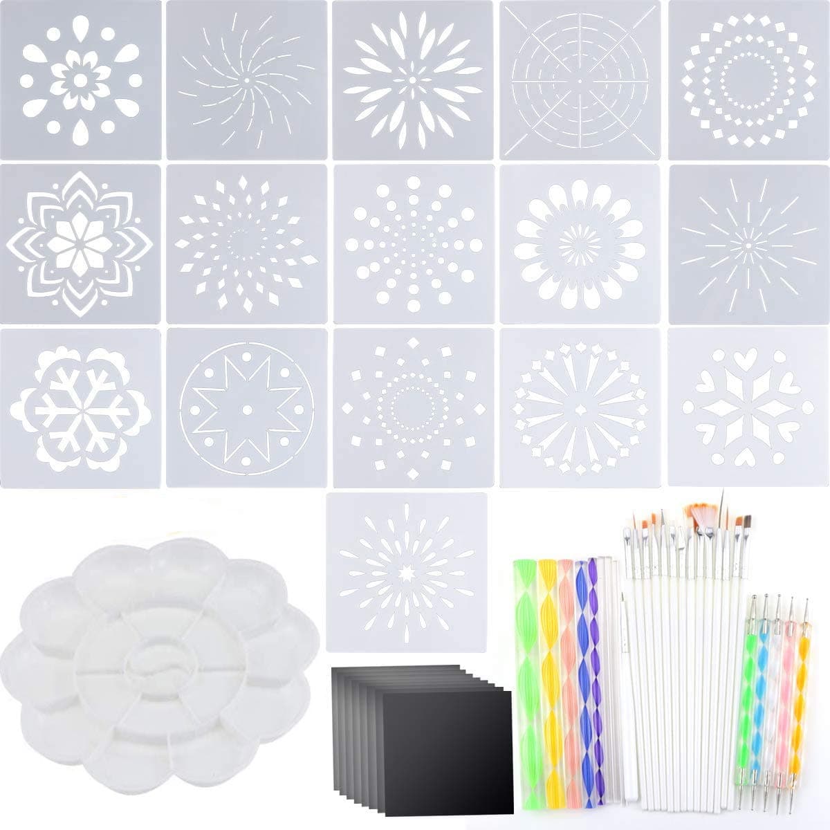 BcPowr 53PCS Mandala Dotting Tools, Mandala Art Dotting Tools Mandala Painting Dotting Stencil Acrylic Rods Paint Tray Brushes for Rock Canvas Painting, Drafting, Kids' Crafts, Nail Art