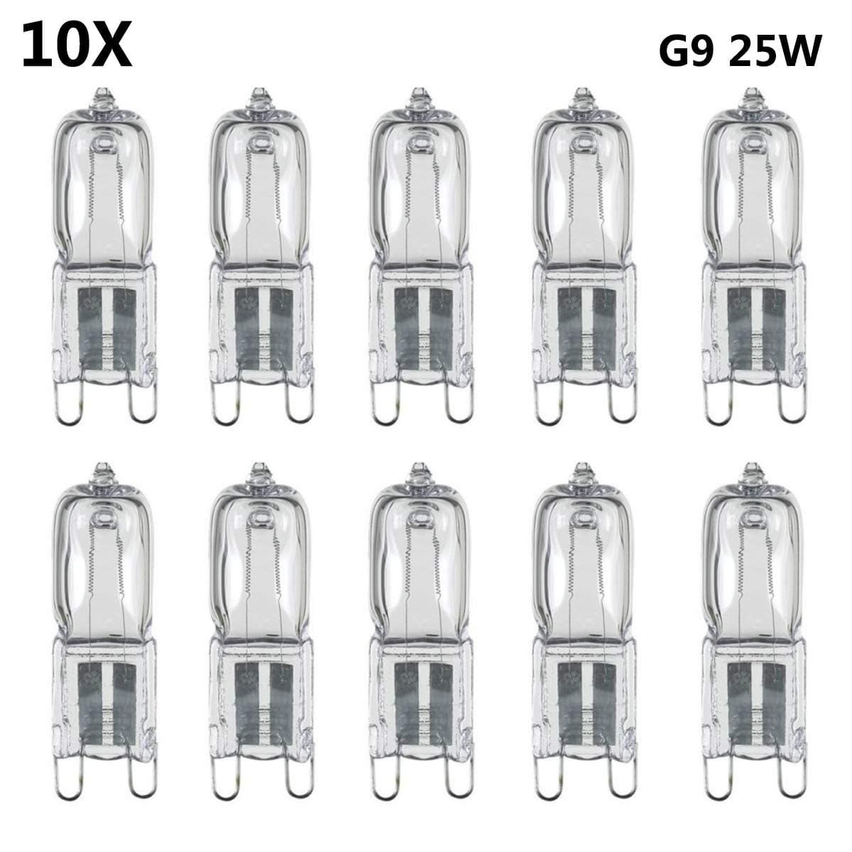 DHOUTDOORS 10 Pcs G9 25W Clear Halogen Capsule Bright Light Long Life Bulb Energy Saving Replace Dimmable Warm White
