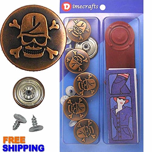 20 mm Skull Jean Buttons CT. 6 w/Tool (Skull -n- Helmet)