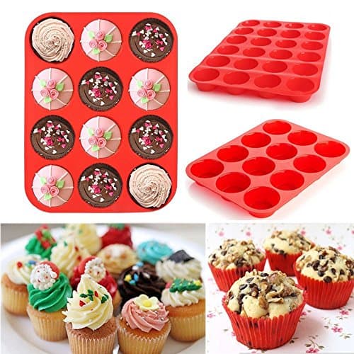 Trexee Silicone 12 Cavity Silicone Baking Pan Mold Bakeware Moulds Silicone Muffin Baking Pan Mold Bakeware Moulds - for Cake, Cupcake, Cheesecake, Muffin, Brownie (Color-Random)