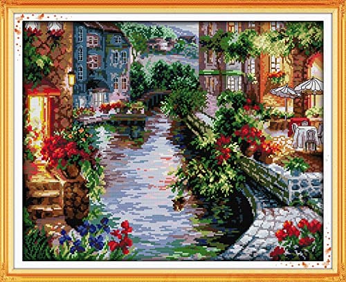 DIY Cross-Stitching with Pre-Printed Patterns for Beginner Kids Adults Cross Stitch Stamped Kits, Embroidery Crafts Needlepoint Starter Kits, The Lakeside Houses