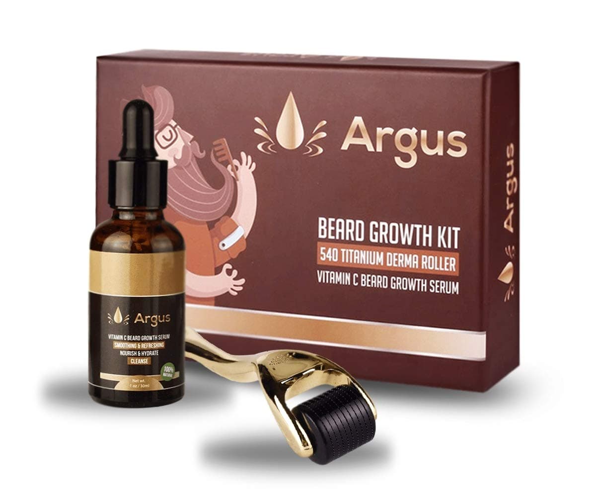 Argus Derma Roller for Beard Growth + Growth Serum- Healthier Beard and Hair Growth- Derma Roller for Men -Perfect Gift for Men