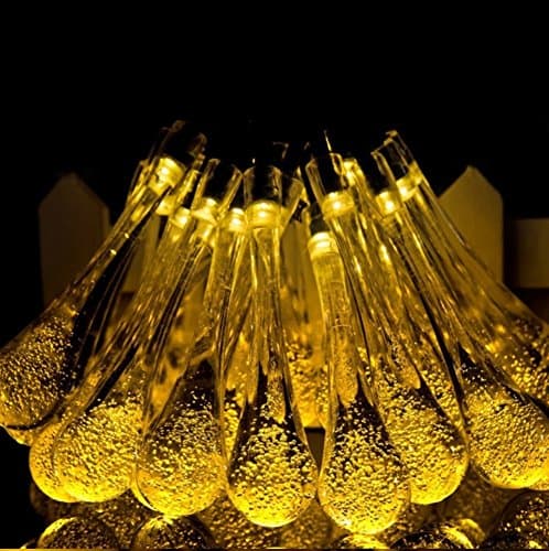 BBO Solar Outdoor String Lights,6 Meter 30 LED waterproof Water Drop Shape String Lights,Decorative Lighting for Home, Garden, Patio, Yard, Christmas Tree, Parties,Festivals (Warm White)