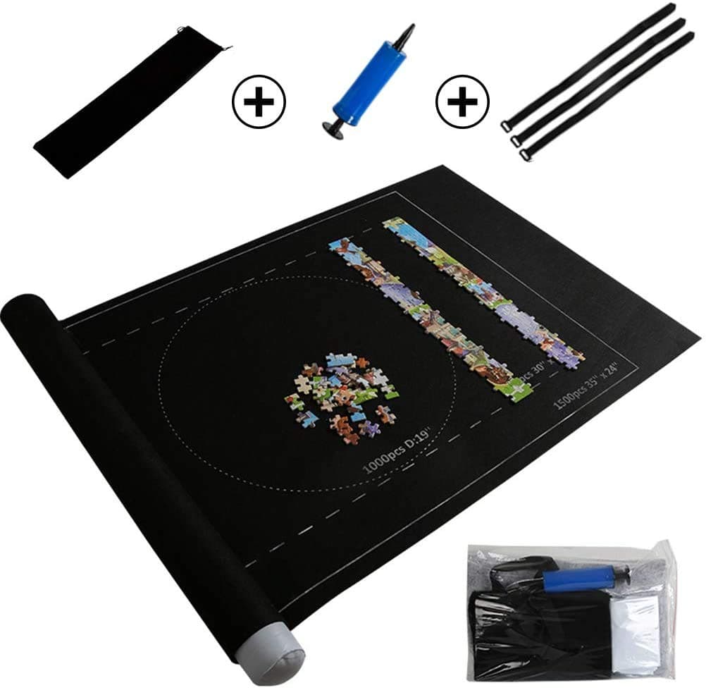 Jigsaw Puzzle Board Portable Puzzle Mat for Puzzle Storage Puzzle Saver, Up to 1500 Pieces Portable Puzzles Board, Black