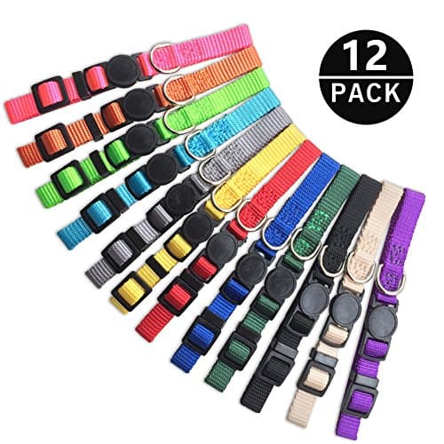 the creativehome Puppy ID Collar Identification Nylon Soft Adjustable Breakaway Safety Whelping Litter Collars for Newborn Pets with Record Keeping Charts 12pcs/set