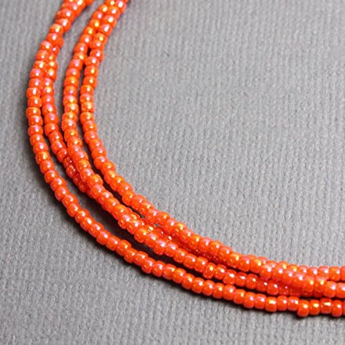 Orange Seed Bead Necklace-Shiny Opaque-Single Strand